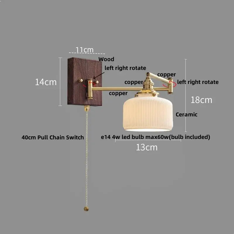 Gold Ribbed Copper Reading Wall Lamp