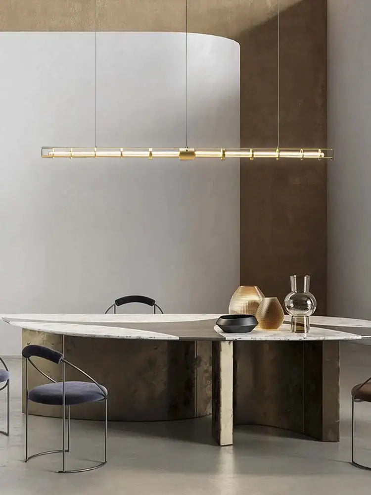 Gold Glass Chandelier Pendant with Steel Frame