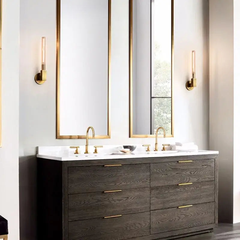 Gold Glass 2-Light Bathroom Wall Sconce