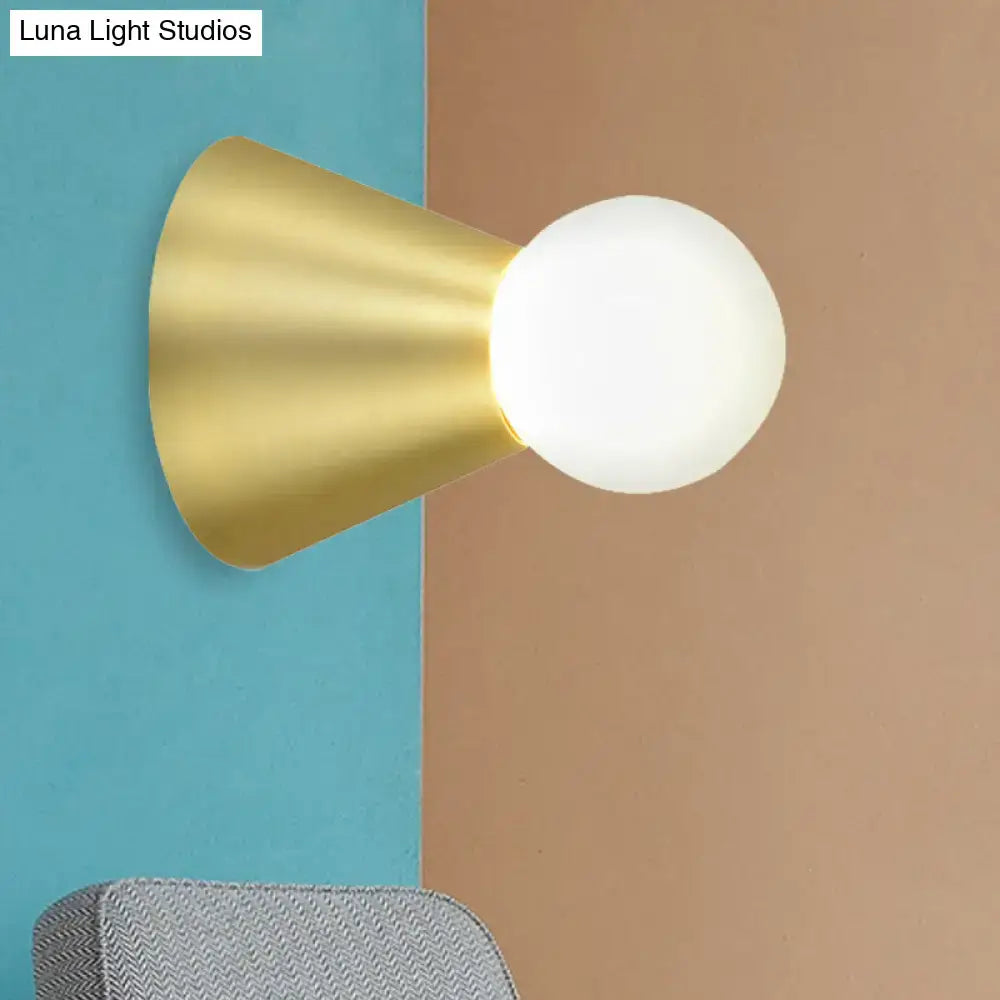 Gold Conical Frosted-Globe Wall Sconce