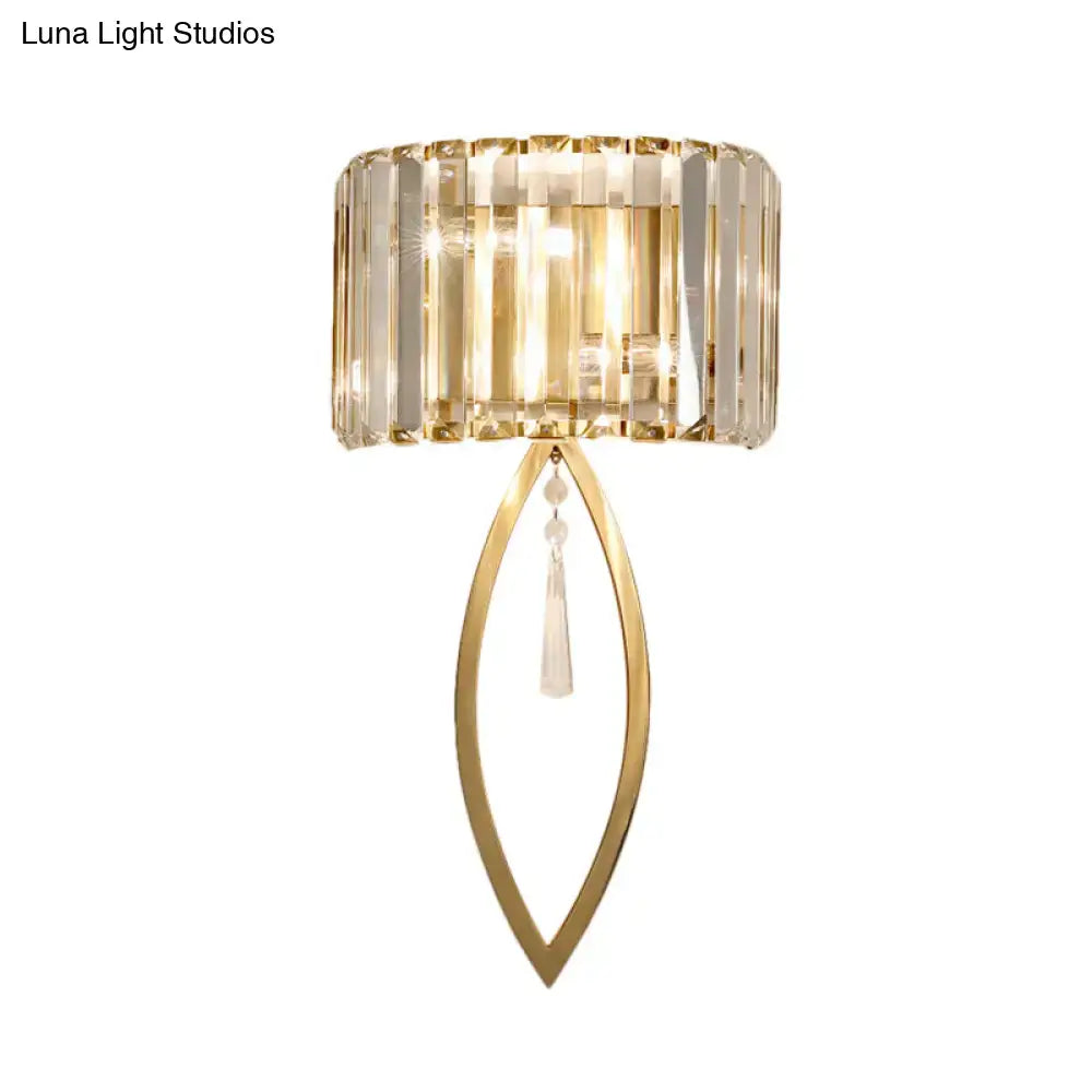 Gold Crystal Drum Sconce Dual-Light Metallic