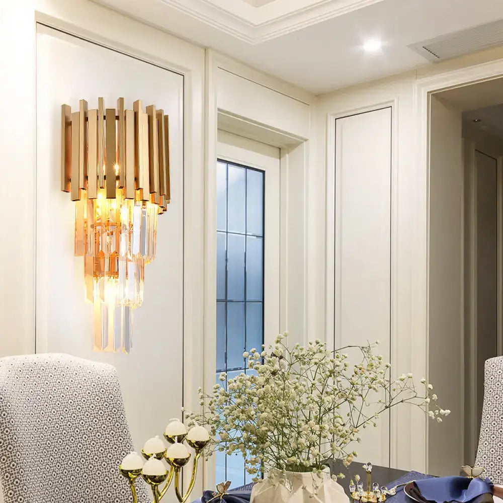 Gold Crystal Prism Wall Light for Dining Room