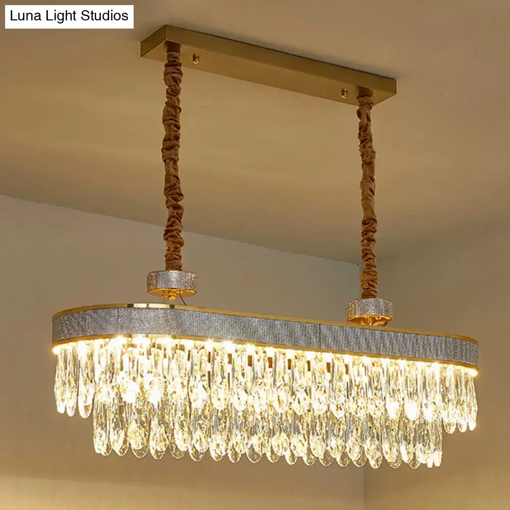 Gold Crystal Drop LED Island Chandelier