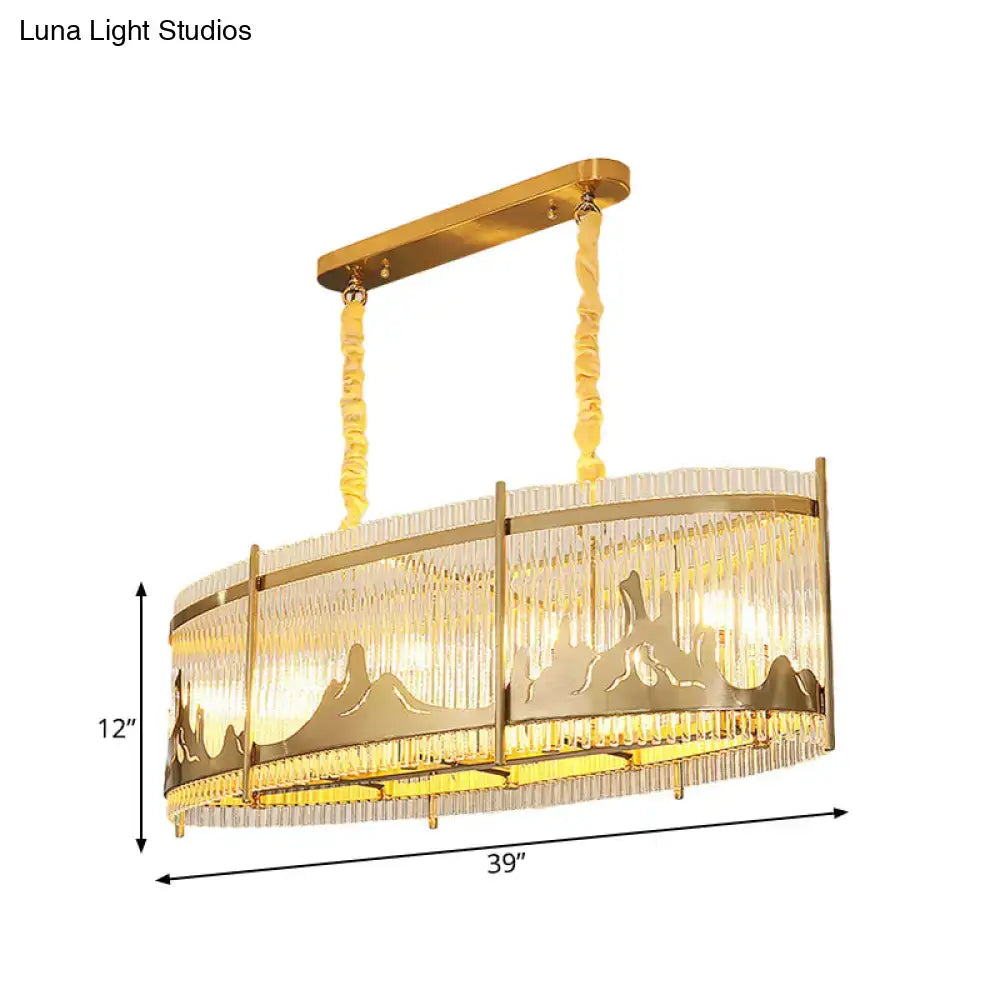 Gold Crystal Rod Mountain Eight-Light Chandelier