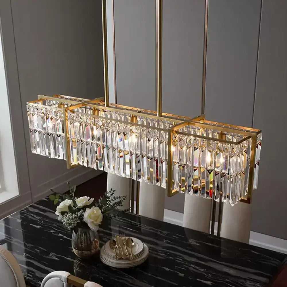 Gold Prismatic Crystal Five-Bulb Island Light