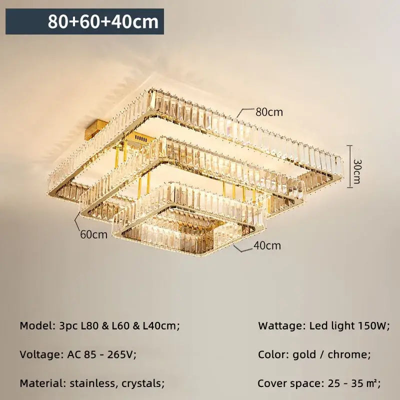 Gold Crystal Ceiling Chandelier with Dimmable LED