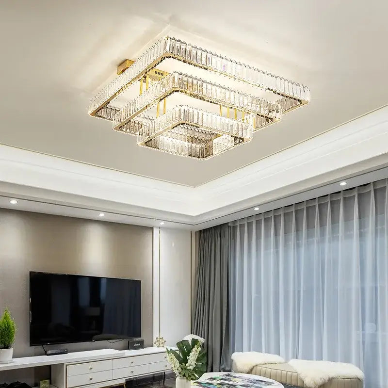 Gold Crystal Ceiling Chandelier with Dimmable LED