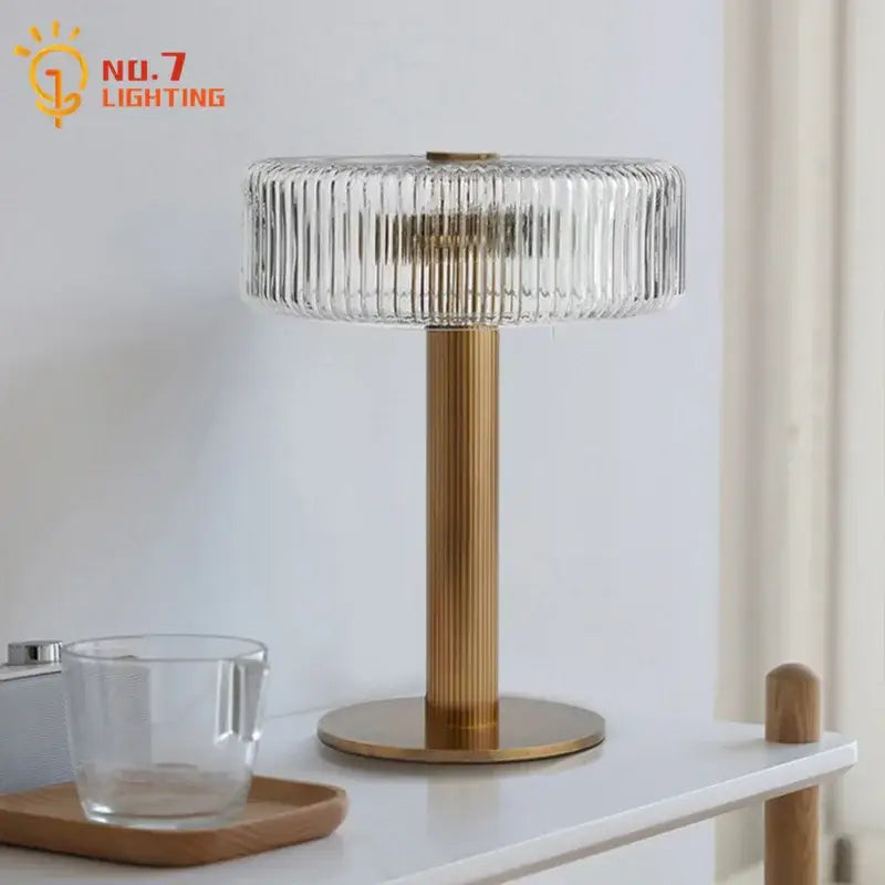 Gold Ribbed Glass Table Lamp