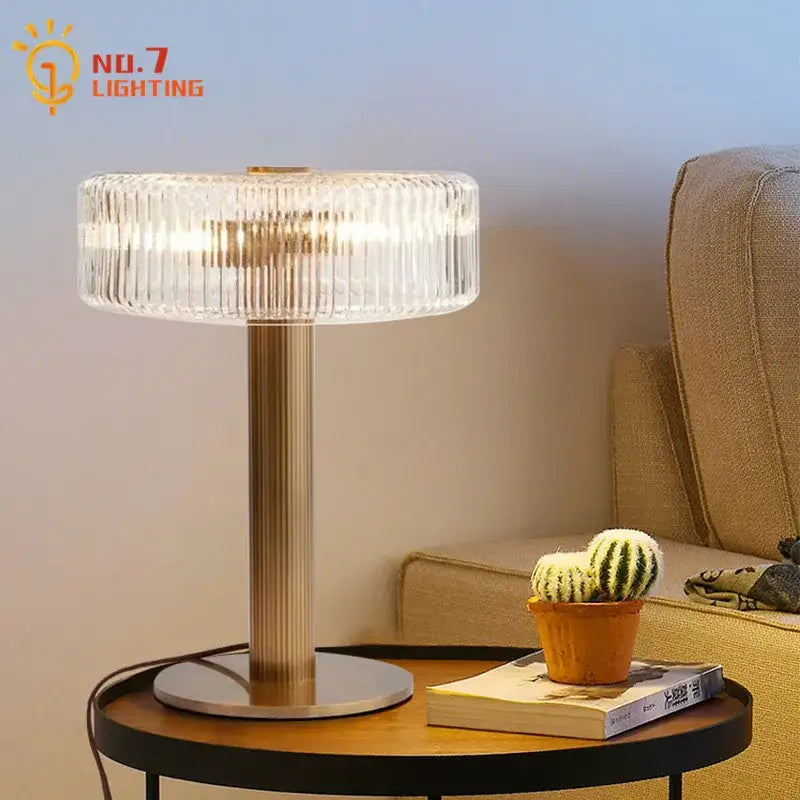 Gold Ribbed Glass Table Lamp