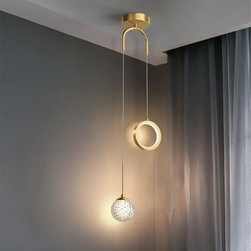 Gold Crystal Ring Pendant with 3-Color Light