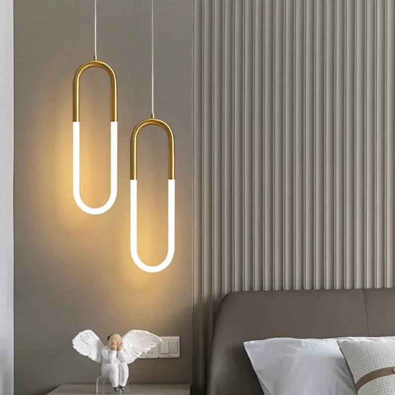 Gold Ring LED Pendant 2-Head Minimalist Design