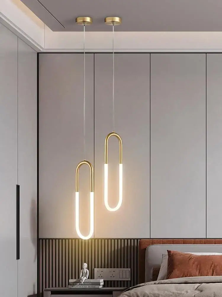 Gold Ring LED Pendant 2-Head Minimalist Design