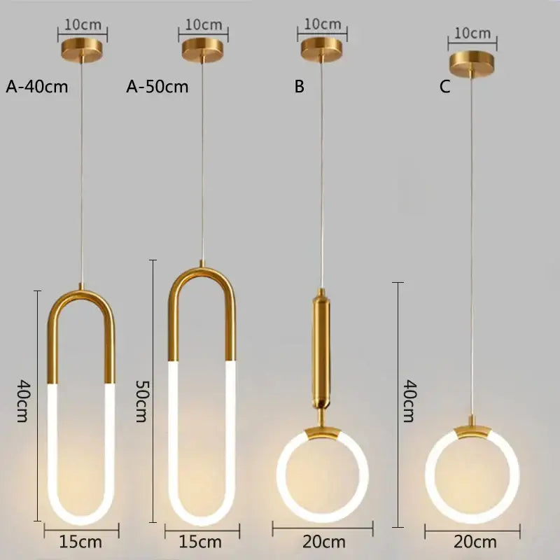 Gold Ring LED Pendant 2-Head Minimalist Design