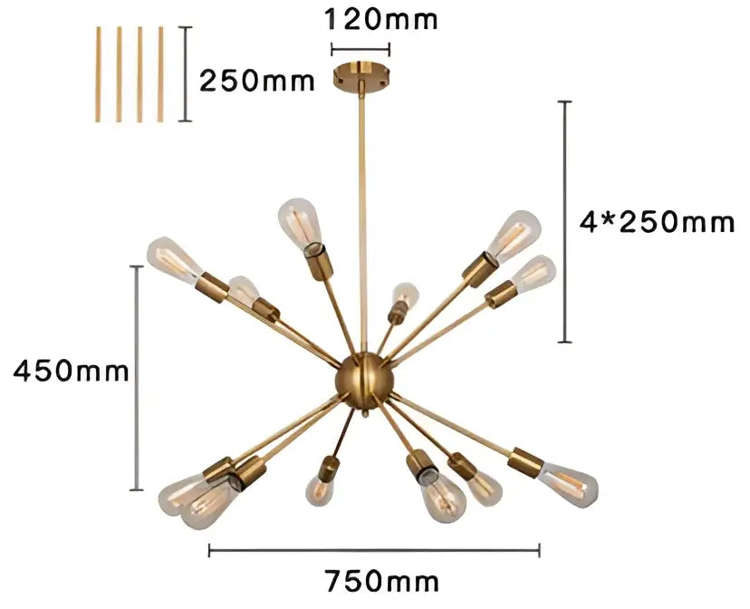 Gold Starburst Chandelier 18-Head Satellite Design
