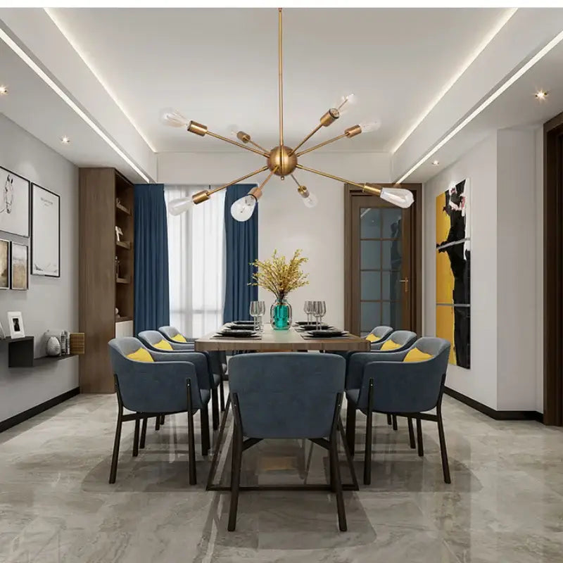 Gold Starburst Chandelier 18-Head Satellite Design