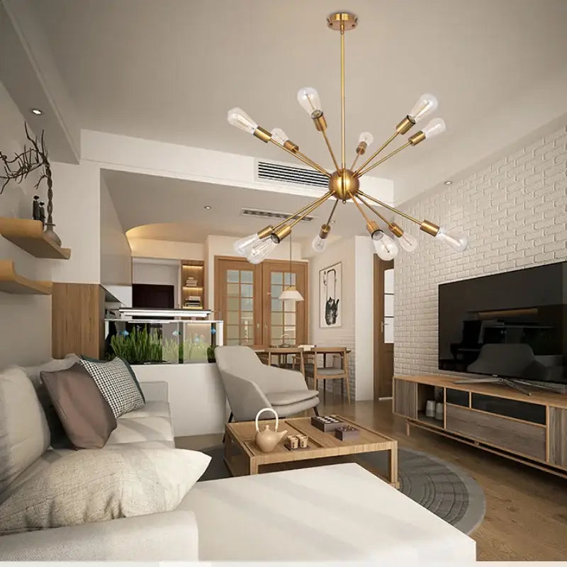 Gold Starburst Chandelier 18-Head Satellite Design