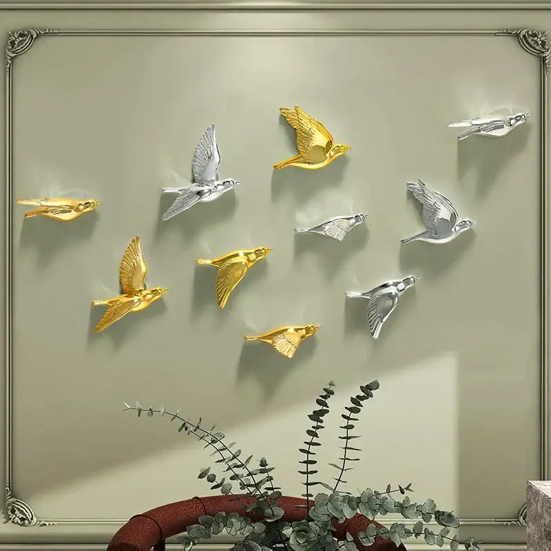 Gold Silver Bird Wall Art