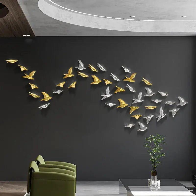 Gold Silver Bird Wall Art