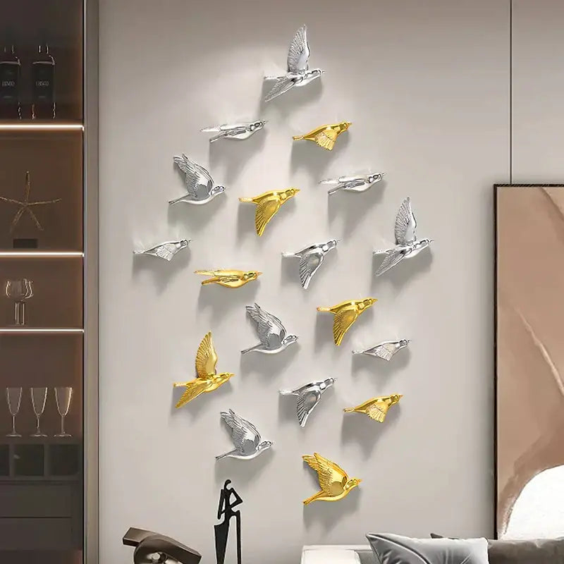 Gold Silver Bird Wall Art