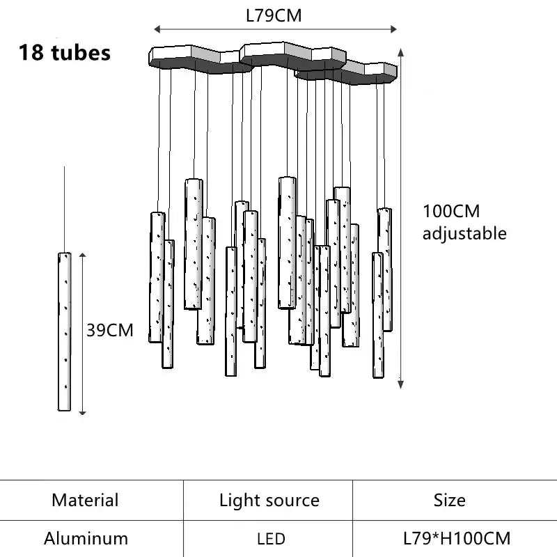 Gold LED Pendant Chandelier 30-Tube Design