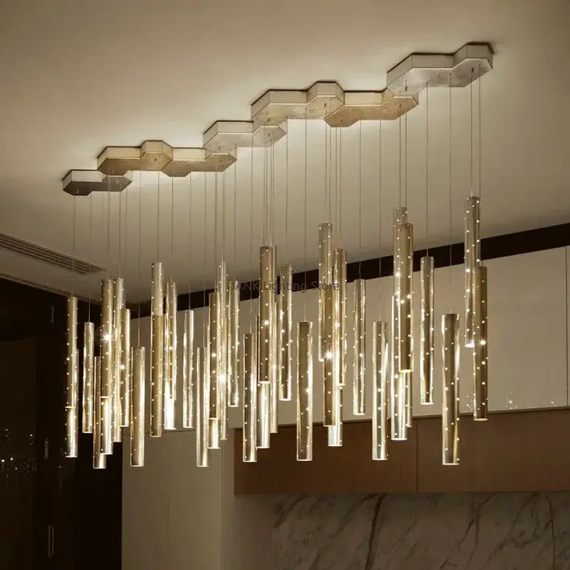 Gold LED Pendant Chandelier 30-Tube Design