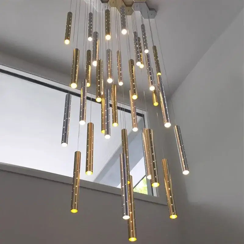Gold LED Pendant Chandelier 30-Tube Design