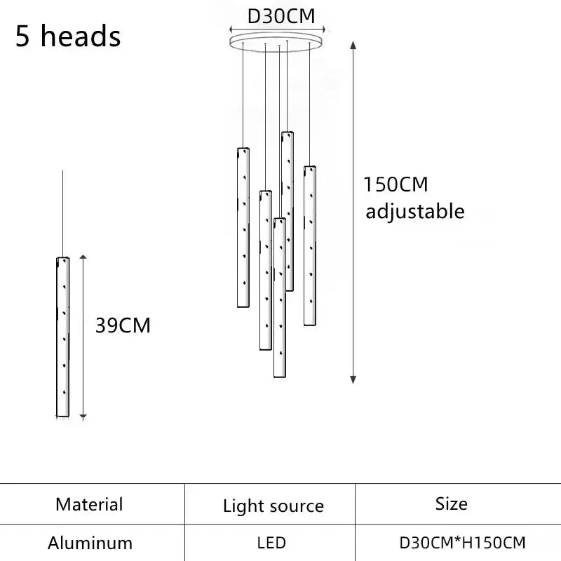 Gold LED Pendant Chandelier 30-Tube Design