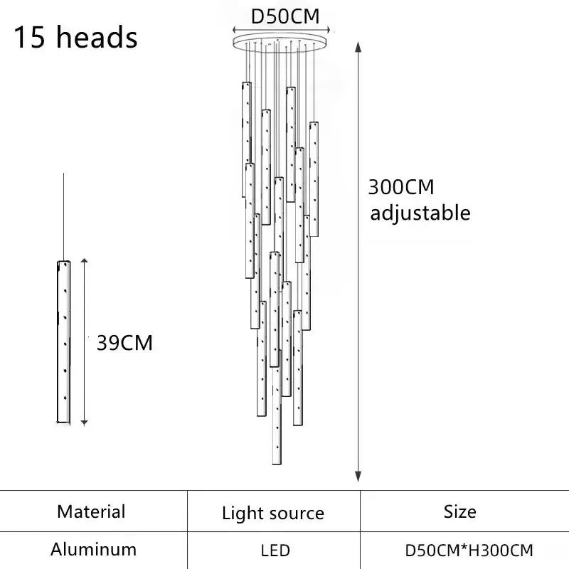 Gold LED Pendant Chandelier 30-Tube Design