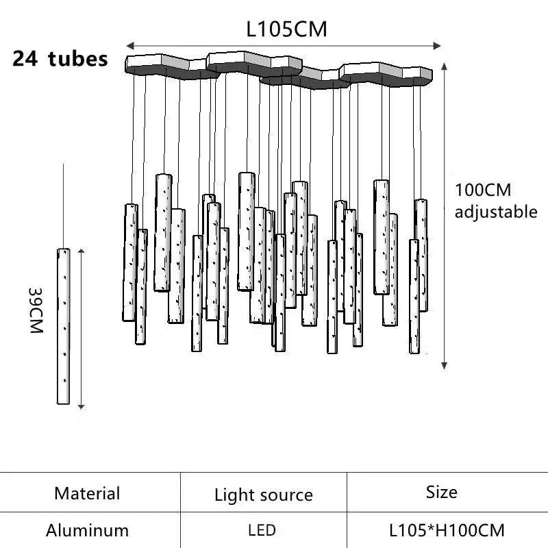 Gold LED Pendant Chandelier 30-Tube Design