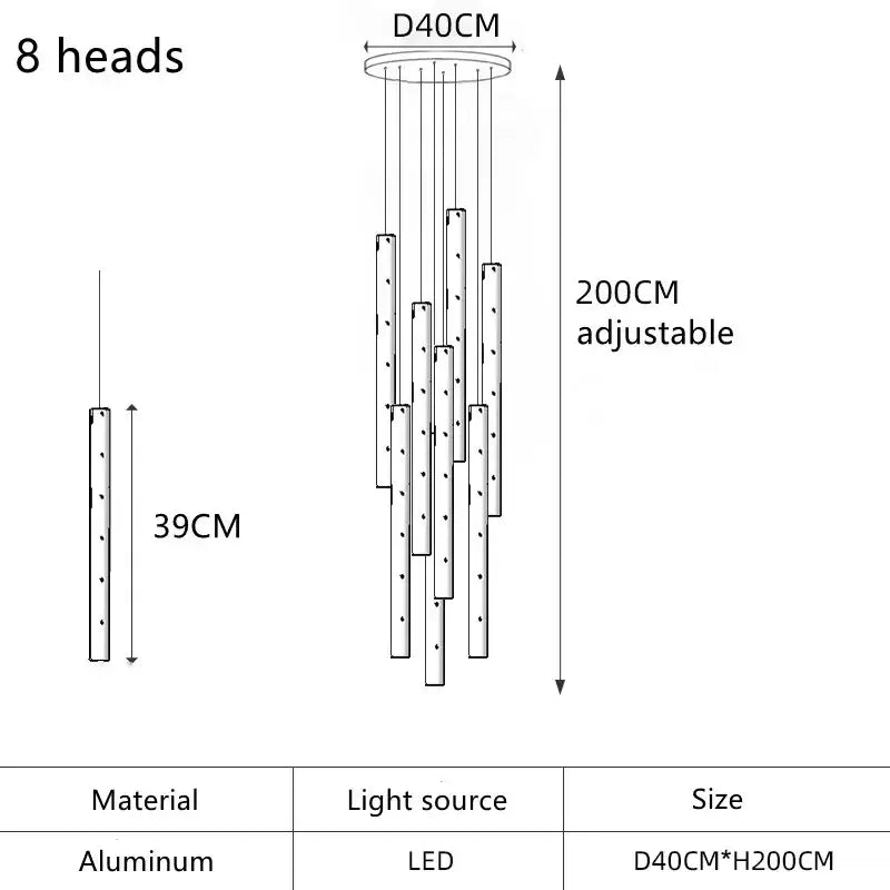 Gold LED Pendant Chandelier 30-Tube Design