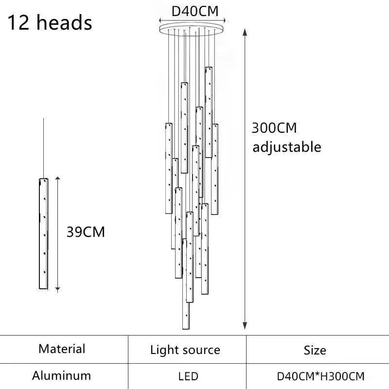 Gold LED Pendant Chandelier 30-Tube Design