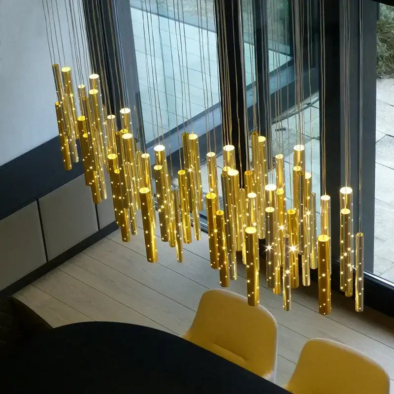 Gold LED Pendant Chandelier 30-Tube Design