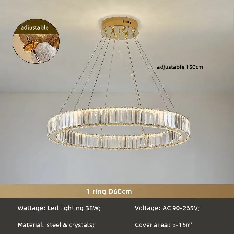 Gold Crystal Circle 4-Ring 100cm Chandelier