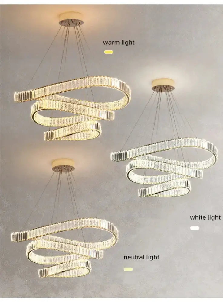 Gold Spiral Crystal Dimmable Entryway Chandelier