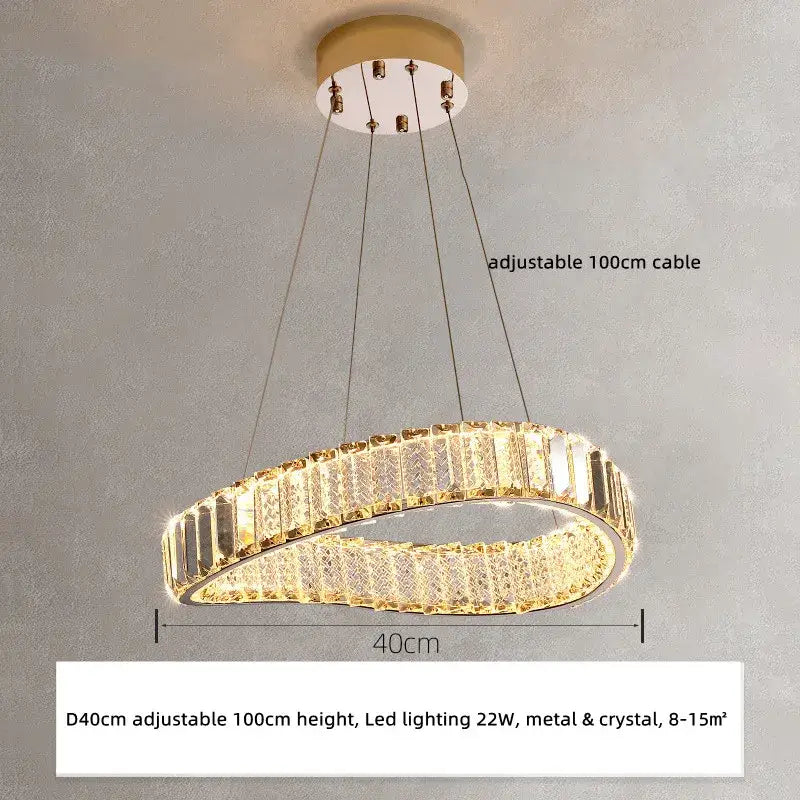 Gold Spiral Crystal Dimmable Entryway Chandelier