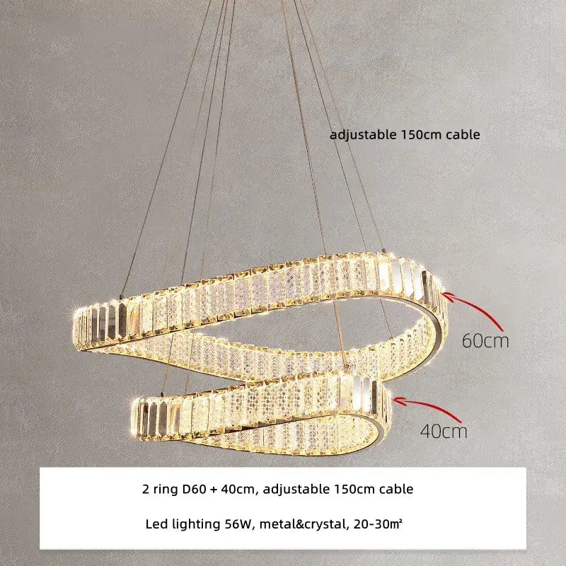 Gold Spiral Crystal Dimmable Entryway Chandelier