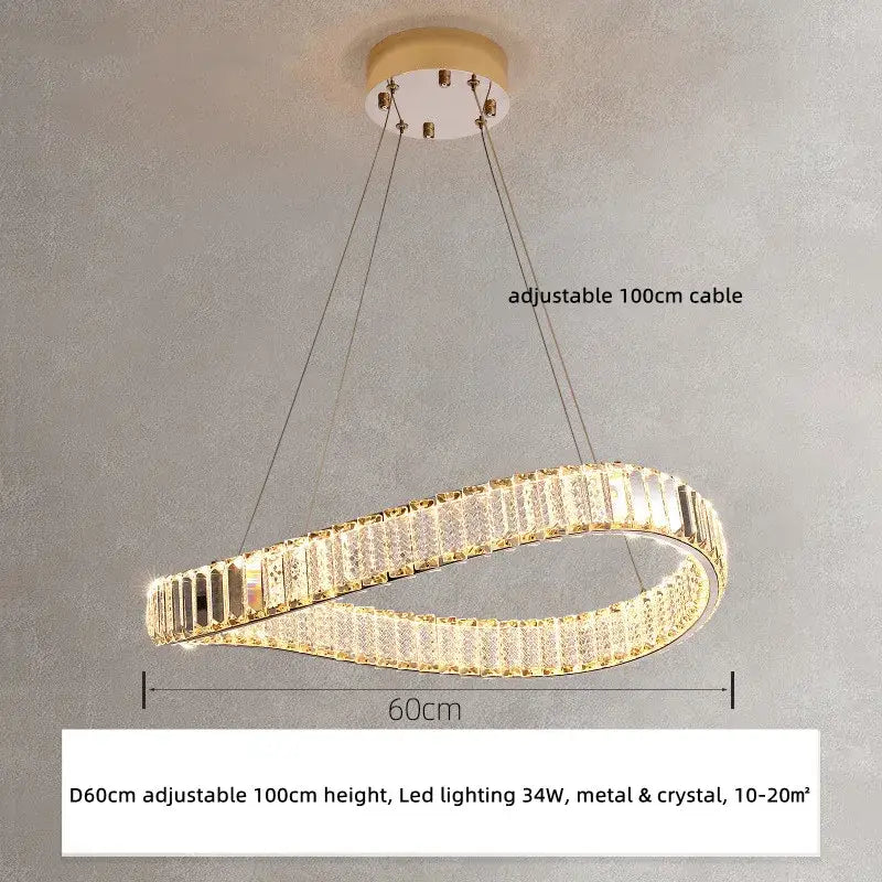 Gold Spiral Crystal Dimmable Entryway Chandelier