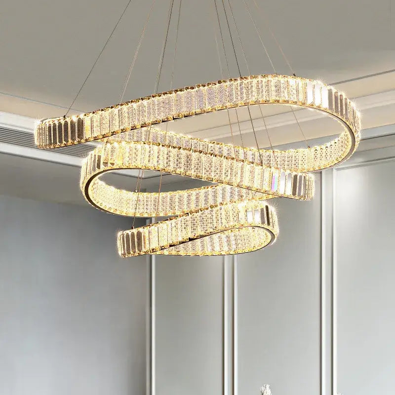 Gold Spiral Crystal Dimmable Entryway Chandelier