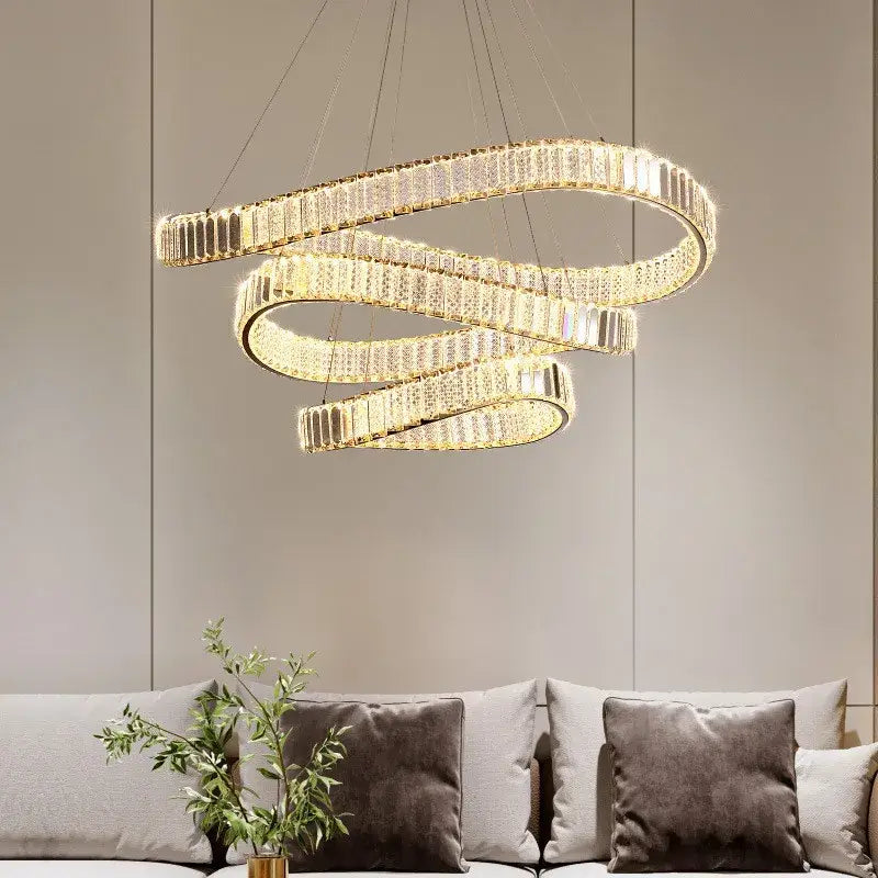 Gold Spiral Crystal Dimmable Entryway Chandelier