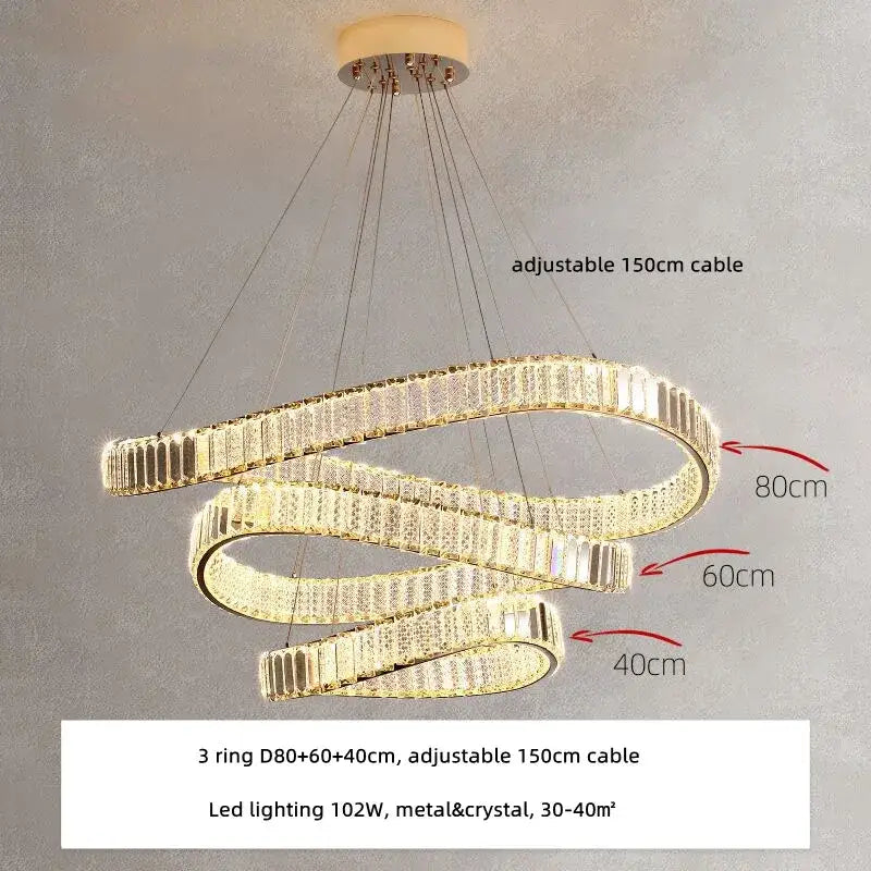 Gold Spiral Crystal Dimmable Entryway Chandelier
