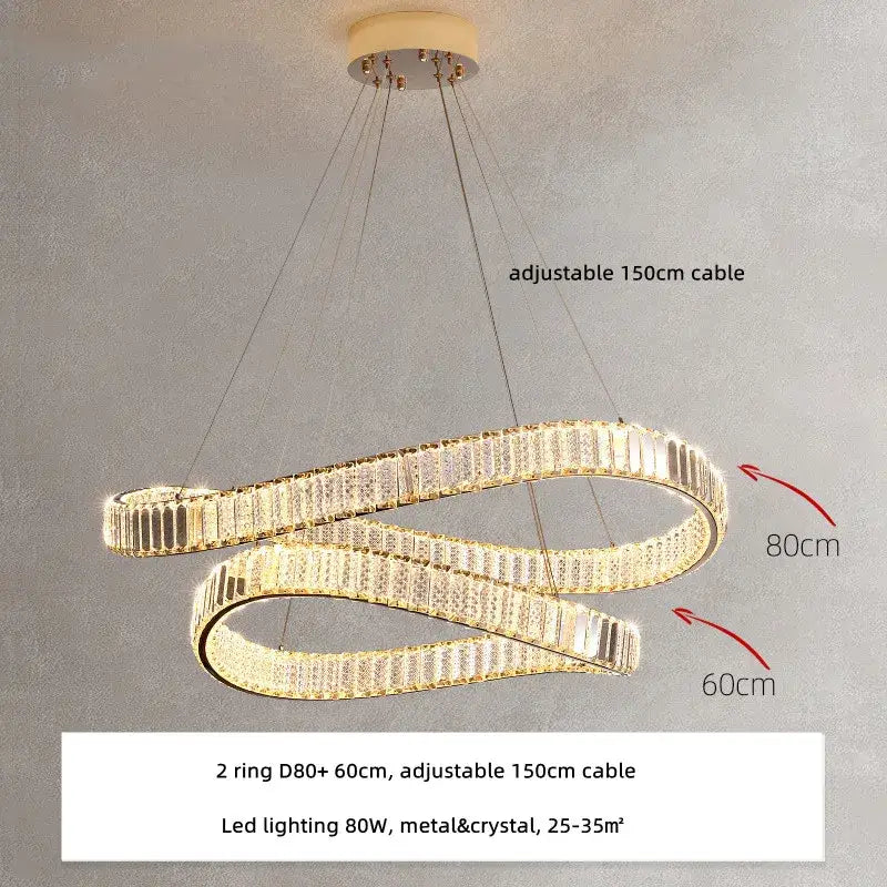 Gold Spiral Crystal Dimmable Entryway Chandelier