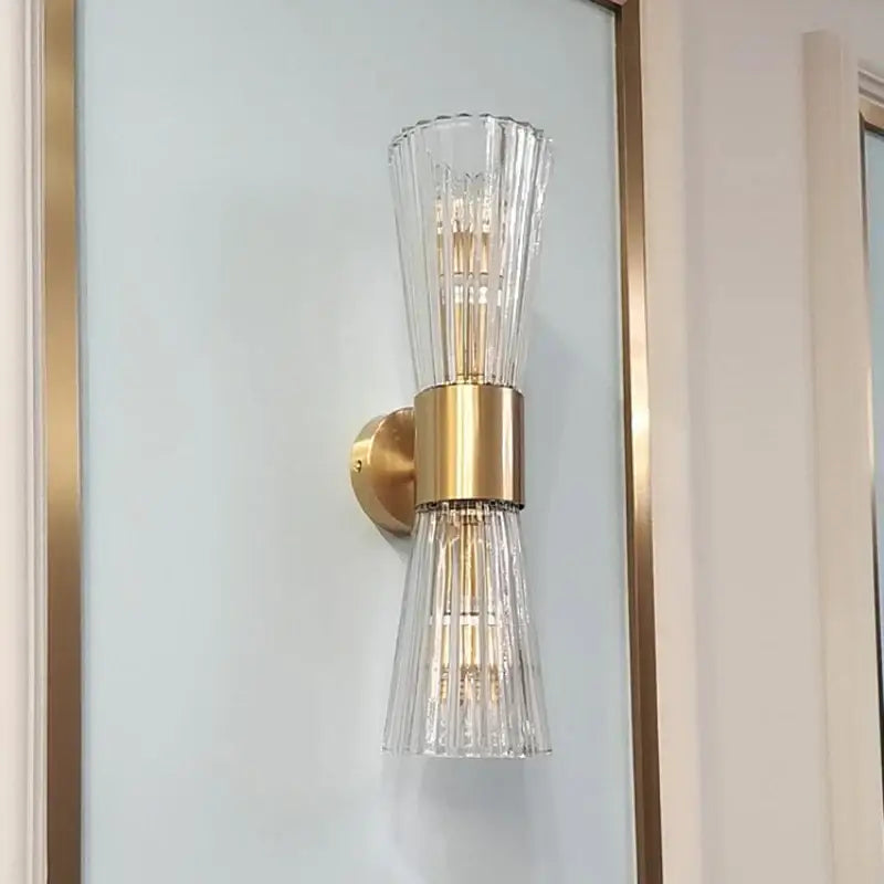 Gold Fluted Glass Wall Sconce for Bedrooms and Hallways