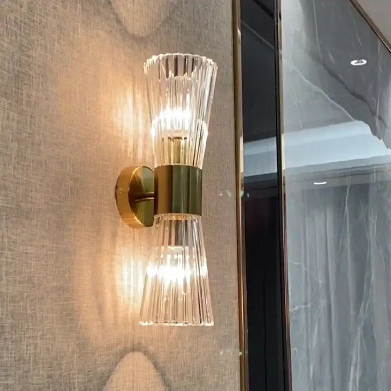 Gold Fluted Glass Wall Sconce for Bedrooms and Hallways