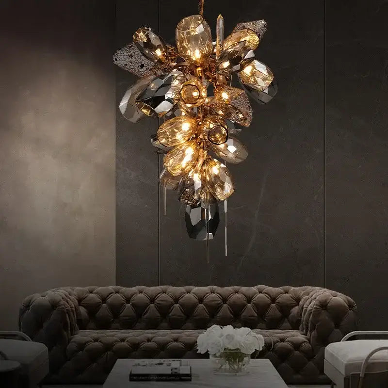 Gold Glass Pendant Light in Cognac and Gray