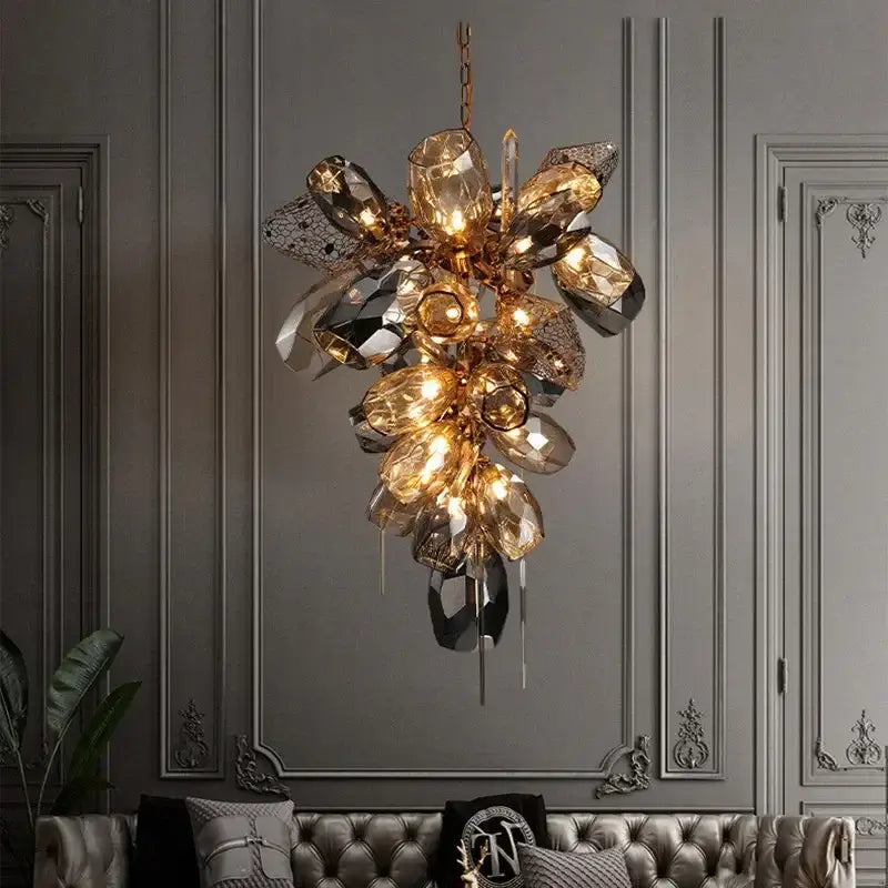 Gold Glass Pendant Light in Cognac and Gray