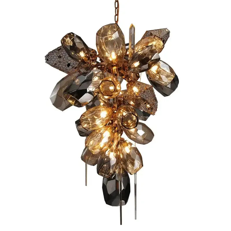 Gold Glass Pendant Light in Cognac and Gray