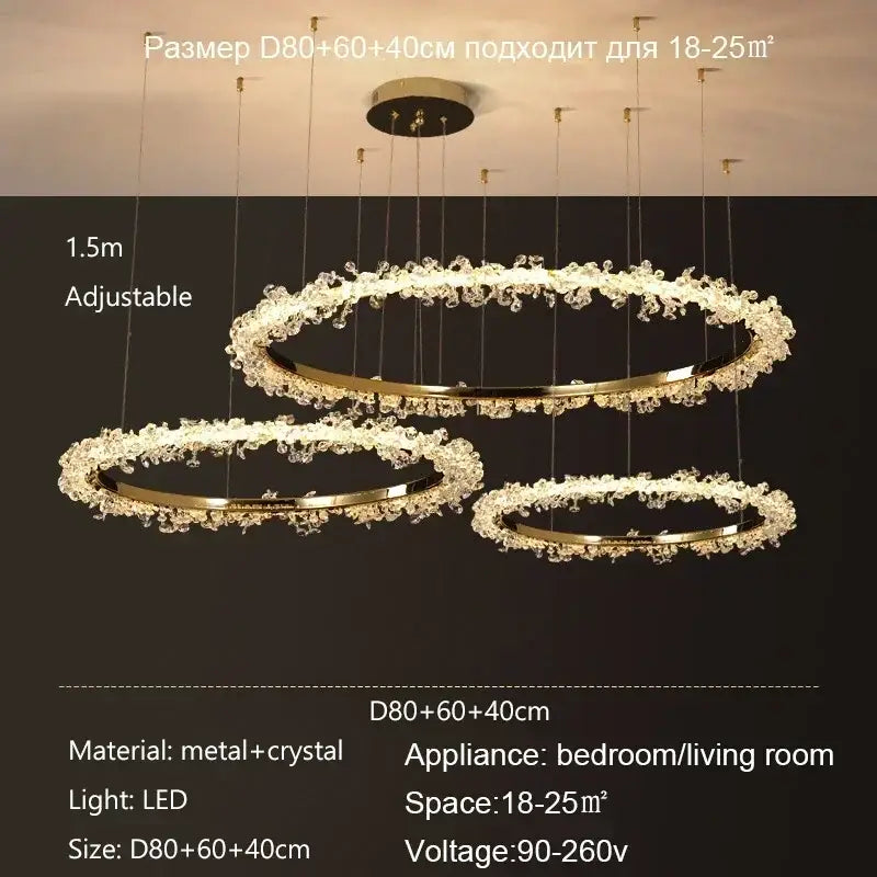 Gold Crystal Swirling Dining Area Pendant Chandelier