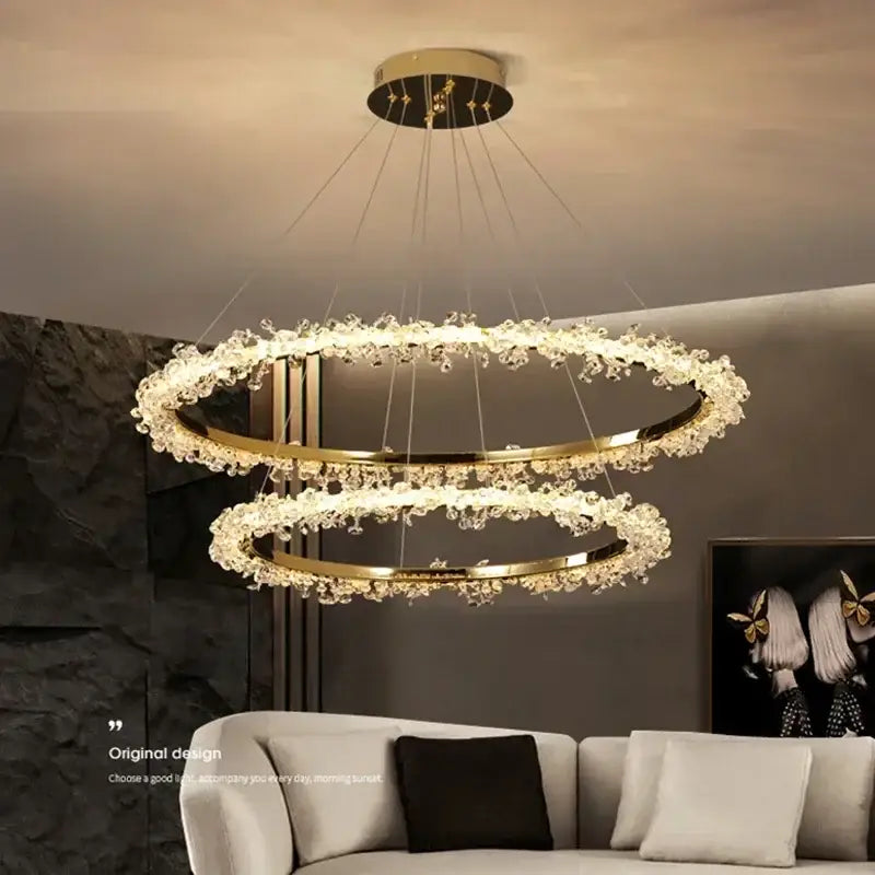 Gold Crystal Swirling Dining Area Pendant Chandelier