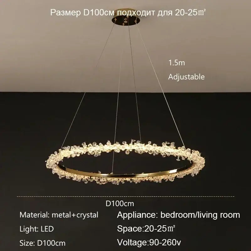 Gold Crystal Swirling Dining Area Pendant Chandelier