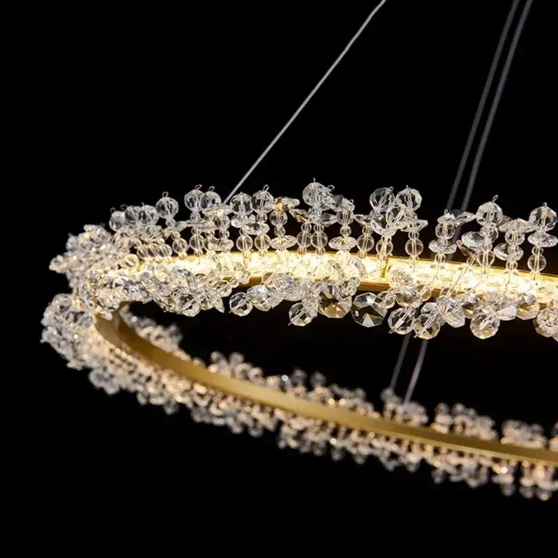 Gold Crystal Swirling Dining Area Pendant Chandelier